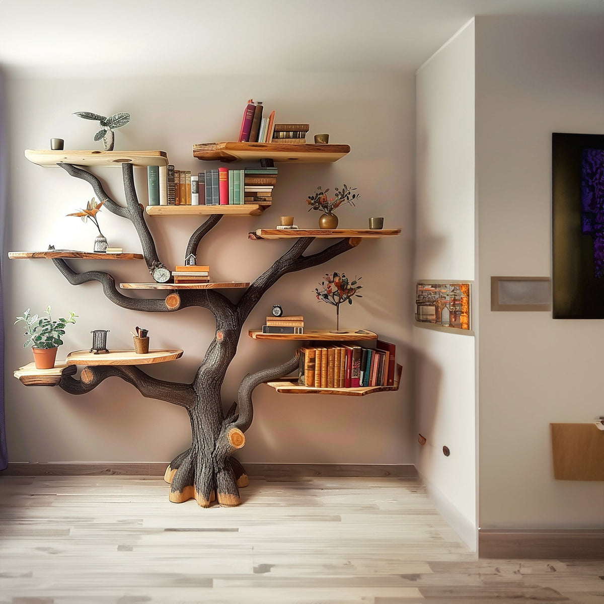 Tree Books Shelf Decor Floating Bookshelf Wall Mount