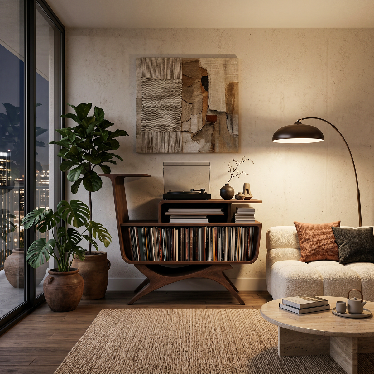 Modern Wooden Record Player Stand With Open Frame For Living