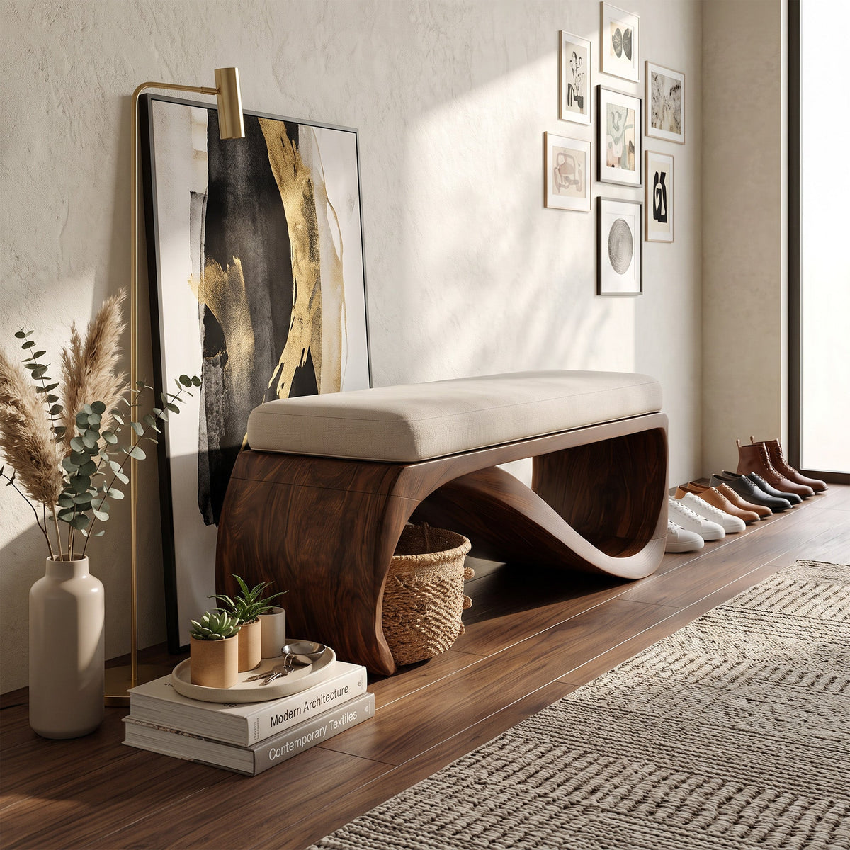 Mid Century Wooden Bench For End-of-Bed Placement